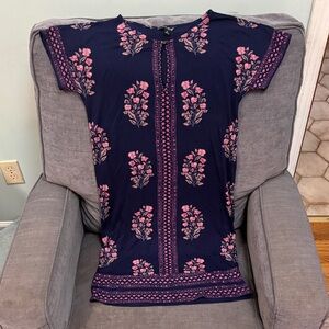 Lucky Brand Navy Midi Dress with Pink Floral Print